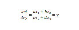 wet/dry = (ax1+bx2)/(cx3+dx4) = y